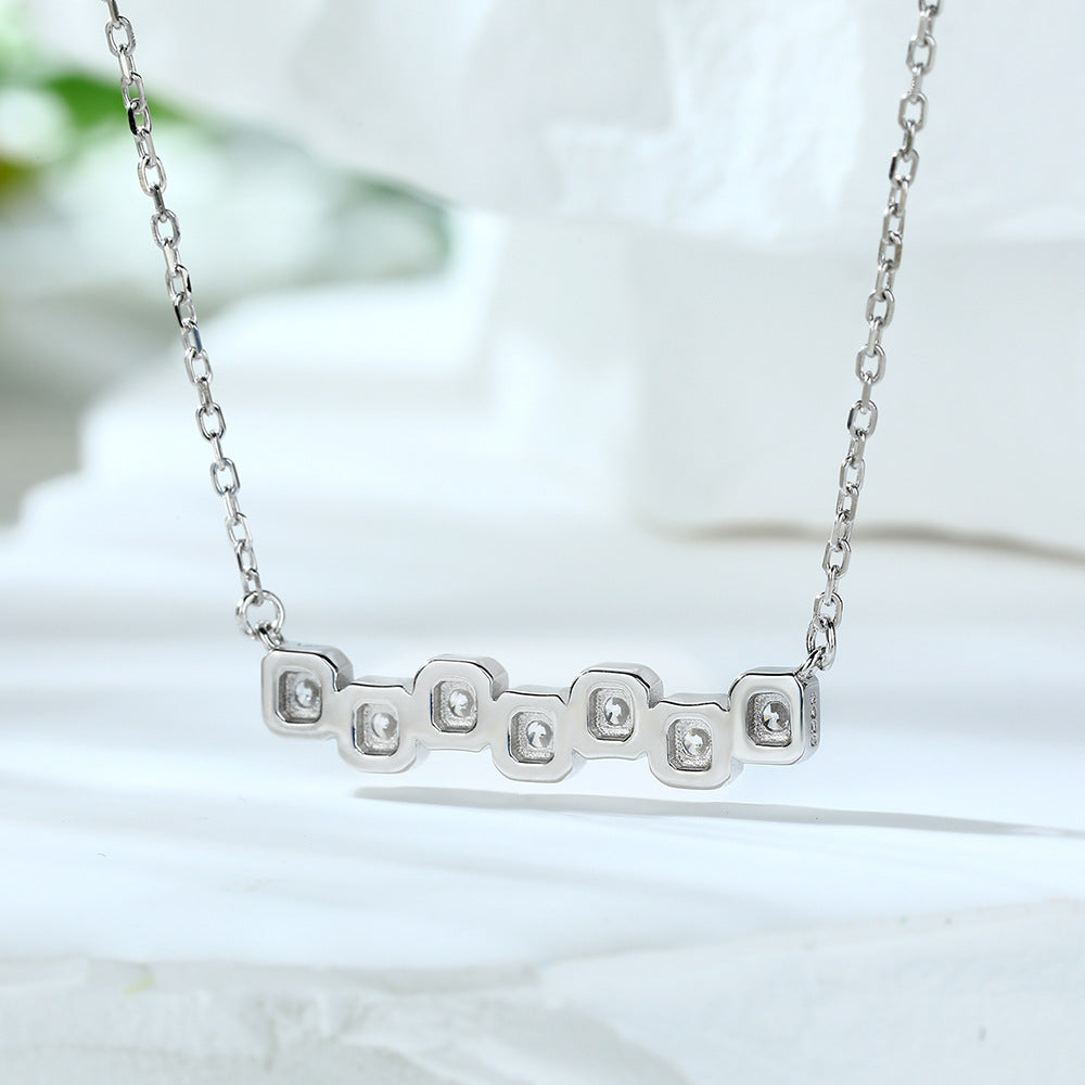 Square Zircon Chain Pendant Silver Necklace for Women