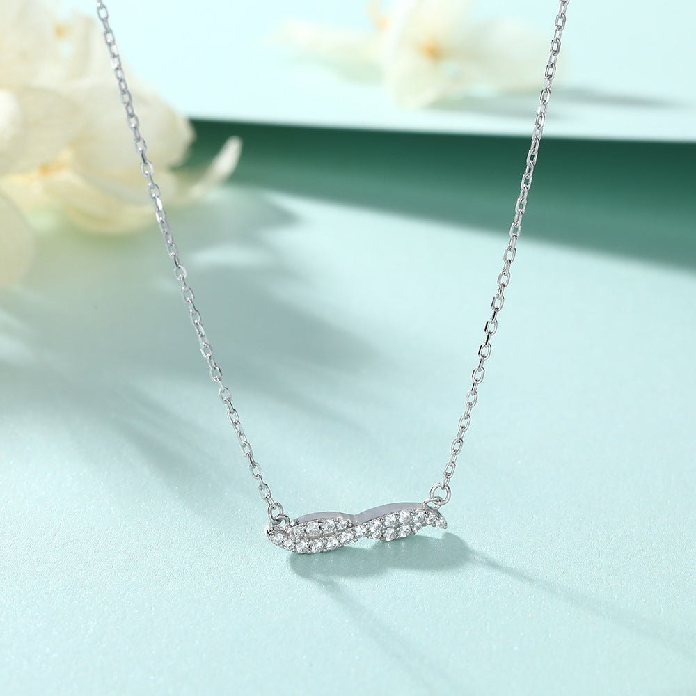 Zircon Ribbon Pendant Silver Necklace for Women