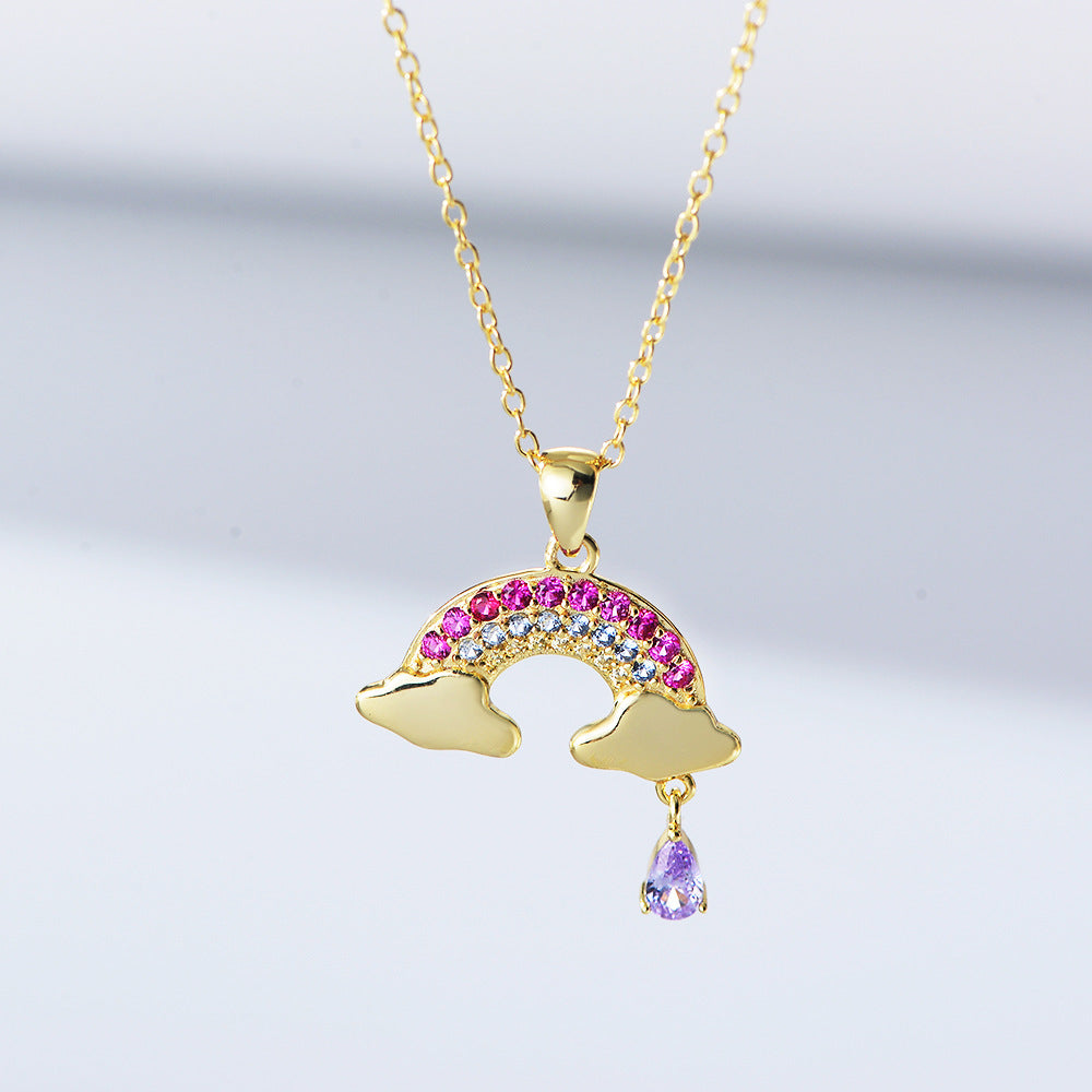 Dream Rainbow with Colourful Zircon Pendant Silver Necklace for Women
