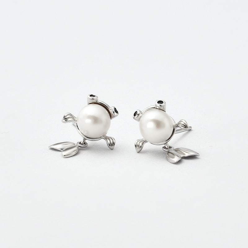 Freshwater Pearl Small Goldfish Silver Stud Earrings for Women