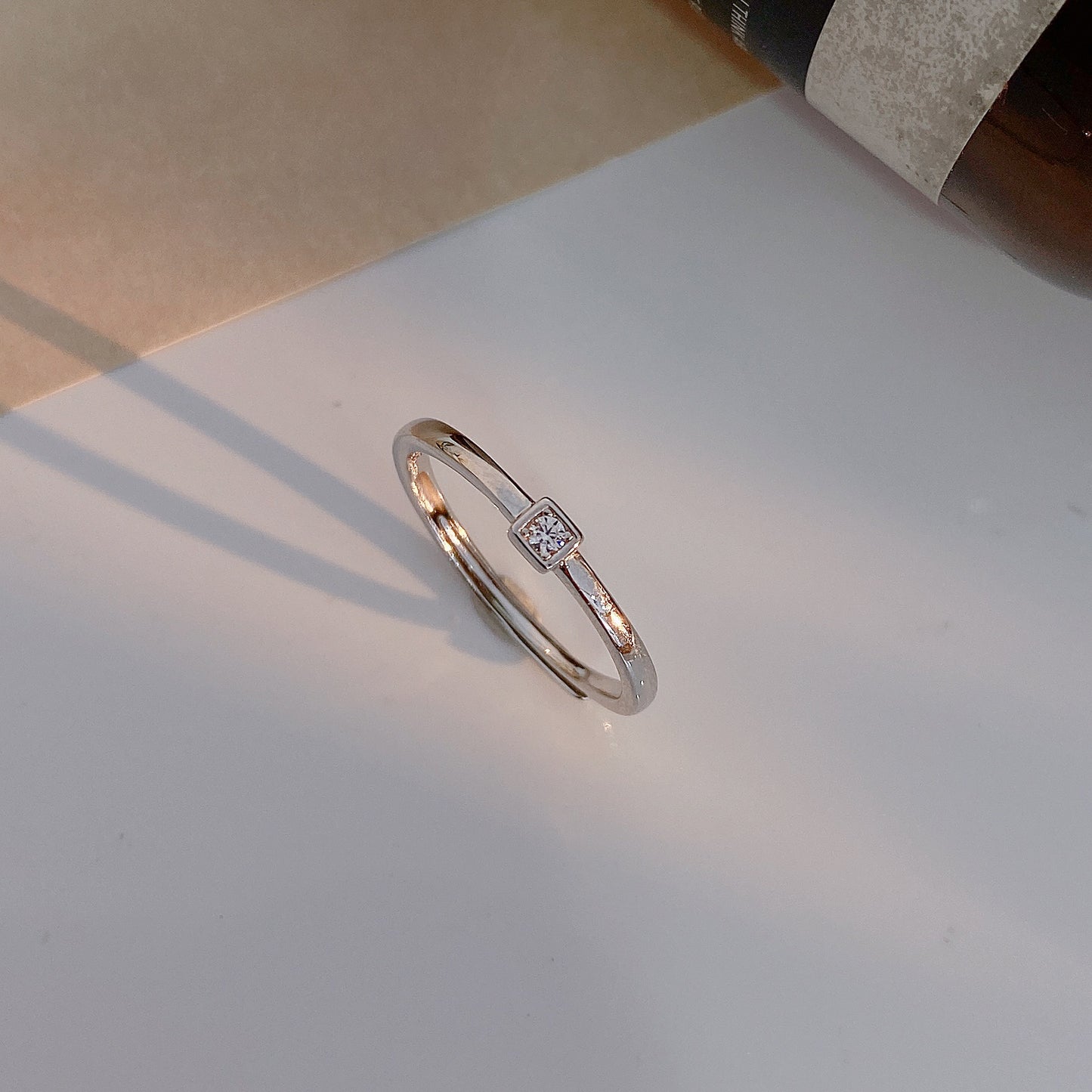 Round Zircon Square Silver Ring