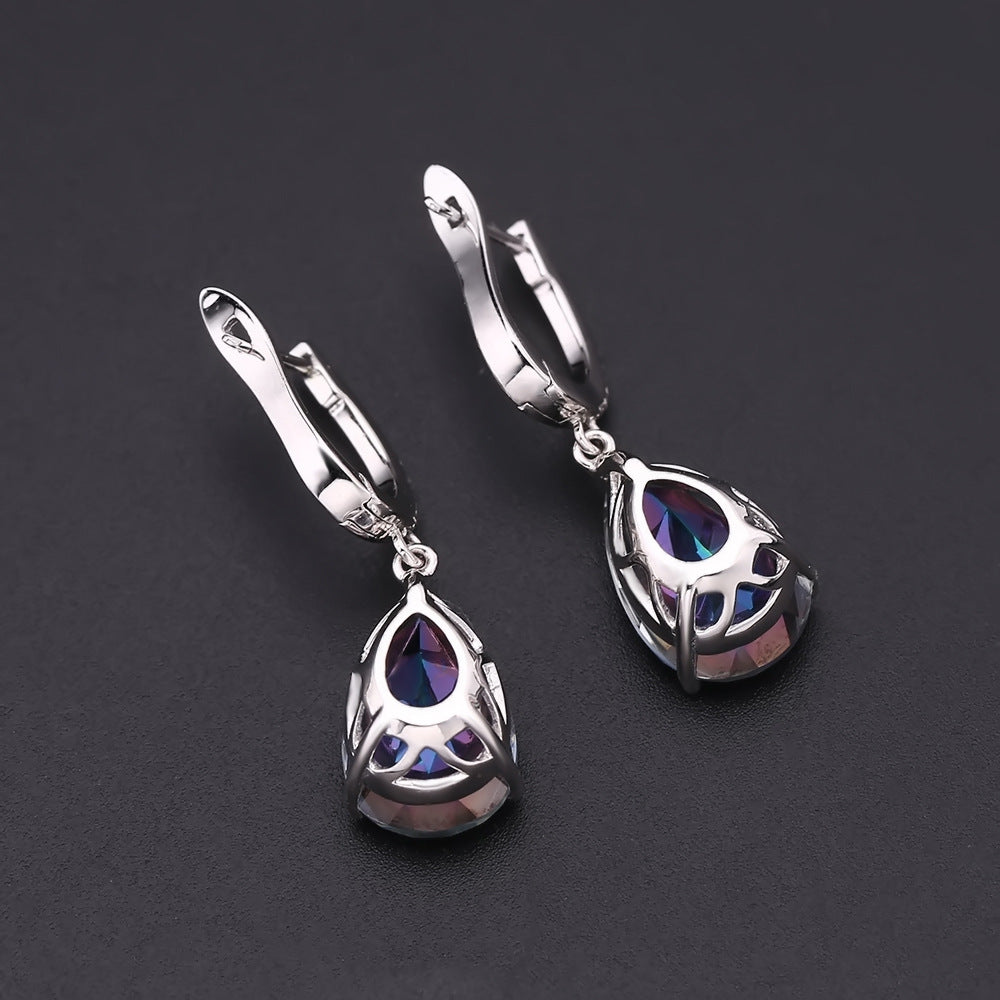 European Crystal Water Droplet Silver Drop Earrings for Women