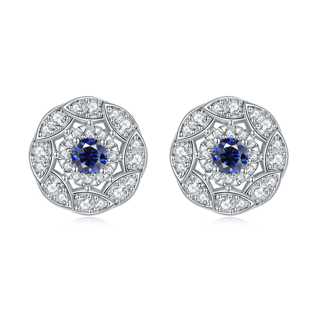 Round Zircon Soleste Halo Flower Silver Studs Earrings for Women