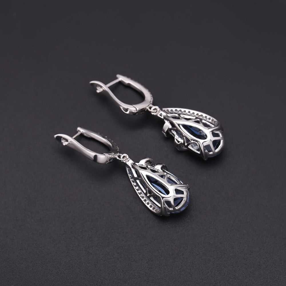 Crystal Creative Soleste Halo Water Droplet Silver Drop Earrings for Women