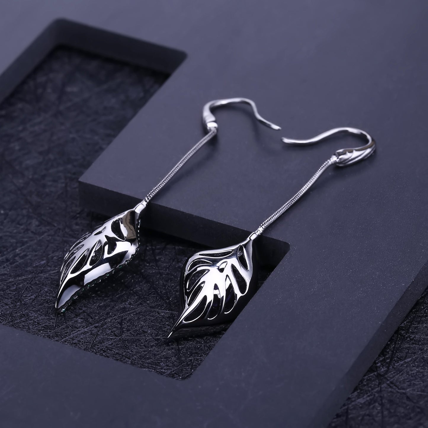 Italian Leaf Shape Silver Drop Earrings for Women