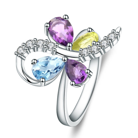 Natural Colourful Treasure Sterling Silver Ring for Women