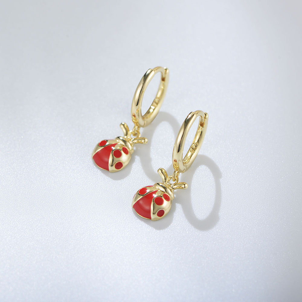 Seven Star Ladybug Silver Drop Earrings for Women