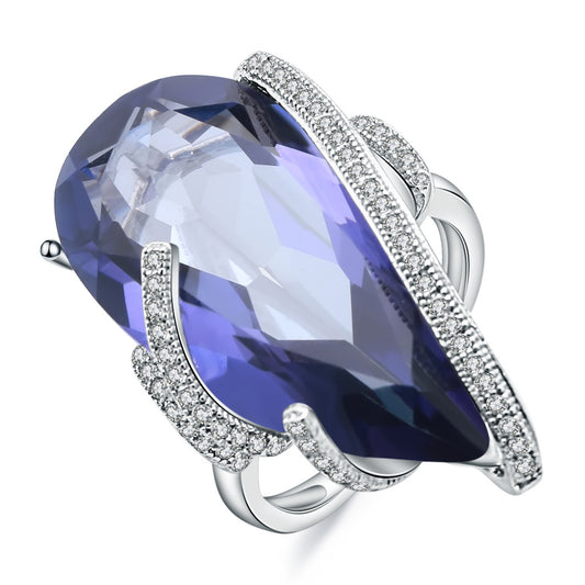 European Luxury high-end Cordy Sapphire Temperament Crystal S925 Silver Ring for Women