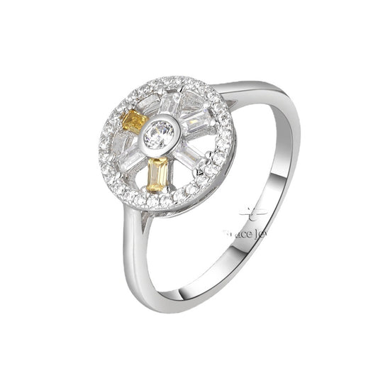 Hollow Zircon Rudder Silver Ring for Women