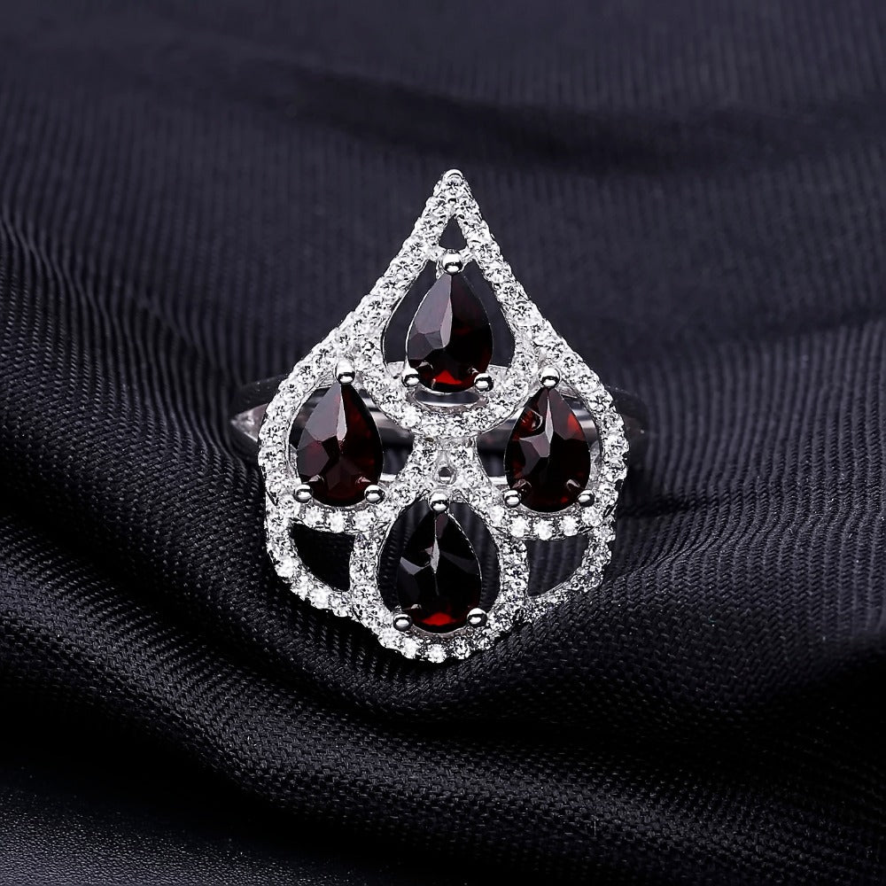 Personality Natural Garnet Fashion Temperament Silver Ring for Women