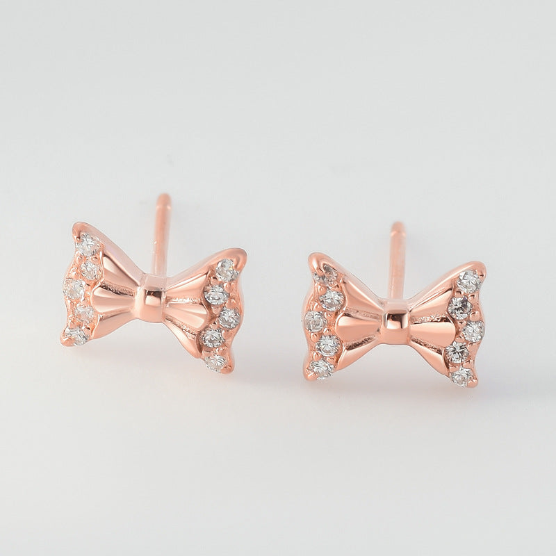 Bow Tie with Zircon Silver Earrings for Women