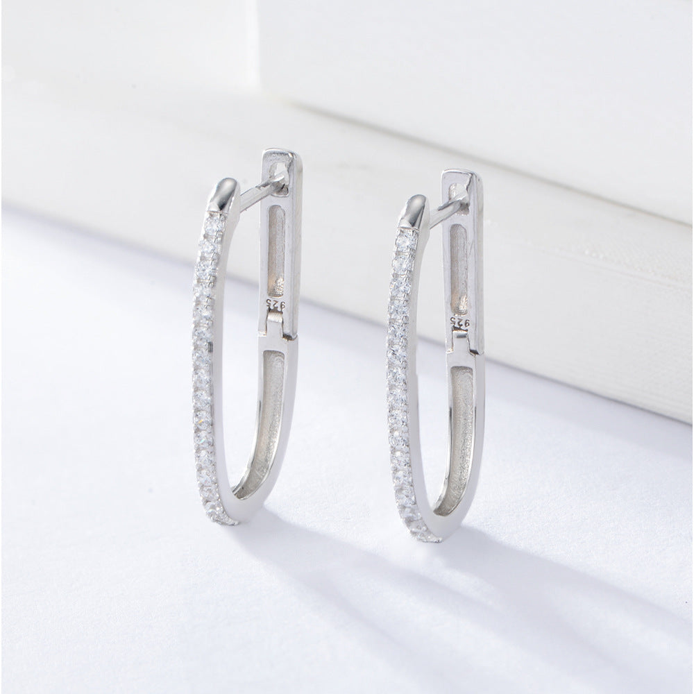 U-shaped with Half Zircon Silver Studs Earrings for Women