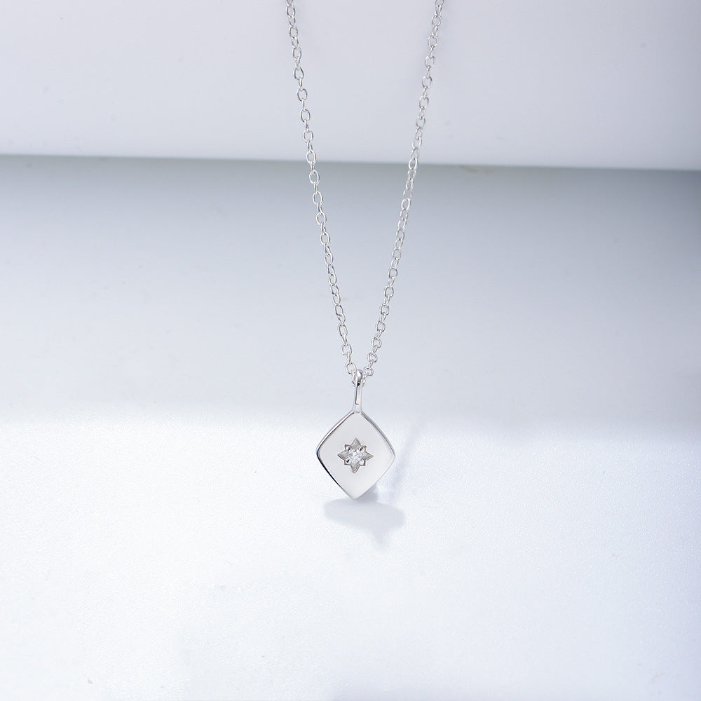 Smooth Rhombus Zircon Sterling Silver Necklace for Women