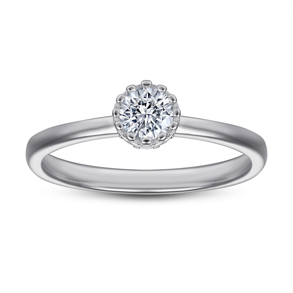 Round Zircon Solitaire Silver Ring