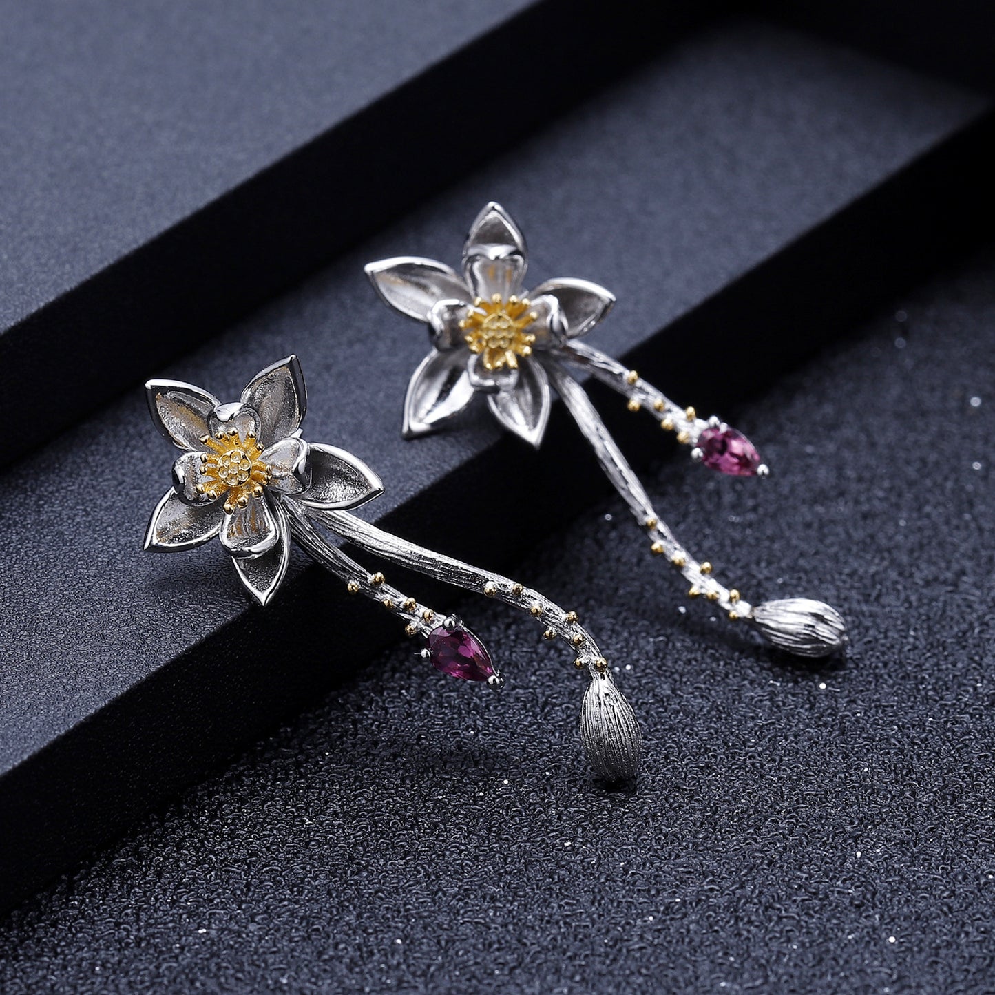 Premium Natural Colourful Gemstone Flower Shape Design Silver Earrings for Women