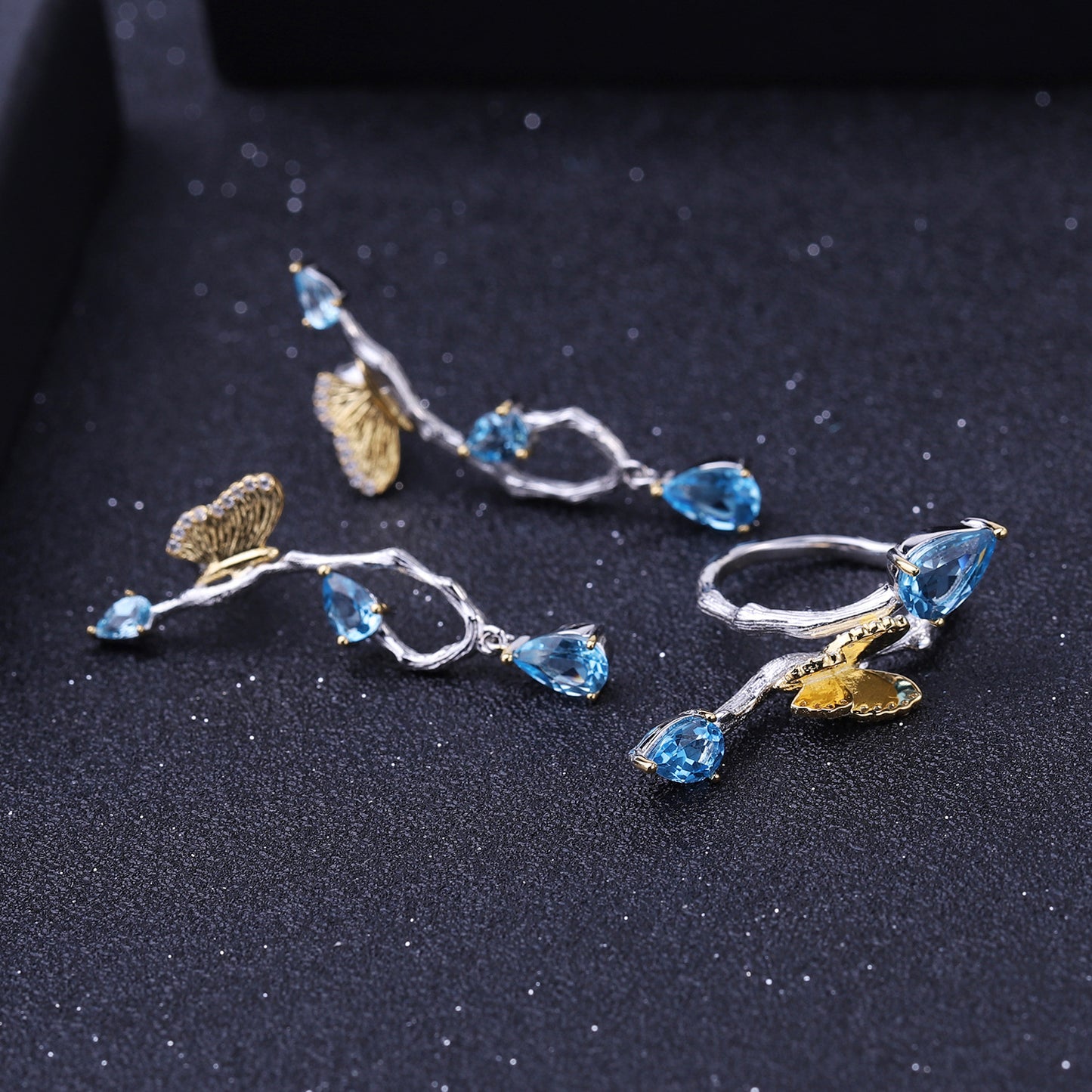 Natural Topaz Butterfly In Garden Design Sterling Silver Drop Earrings for Women