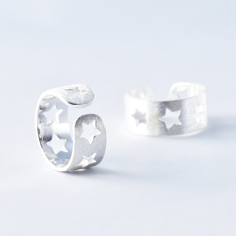 Hollow Star Pattern Brushed Ear Clip Silver Earrings for Women