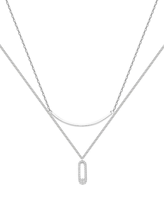 Stylish Zircon Oval Shape Double Layers Silver Necklace for Women