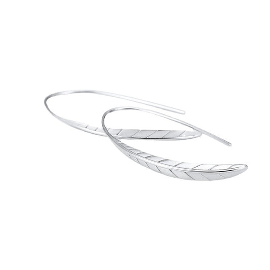 Feather Silver Hook Earrings for Women