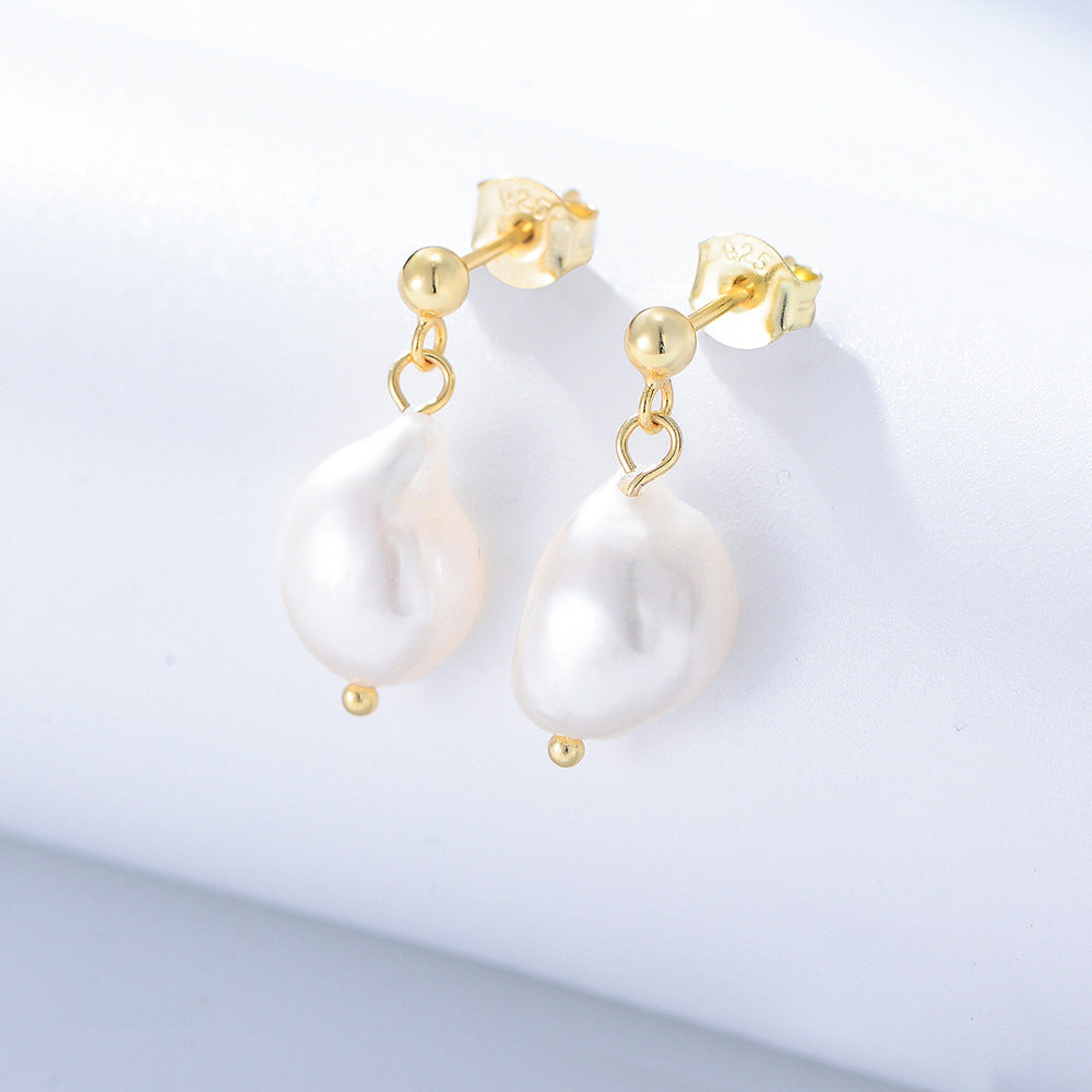 Special-shaped Baroque Pearl Silver Drop Earrings for Women