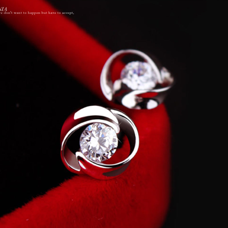 Round Zircon Rotary Silver Studs Earrings for Women