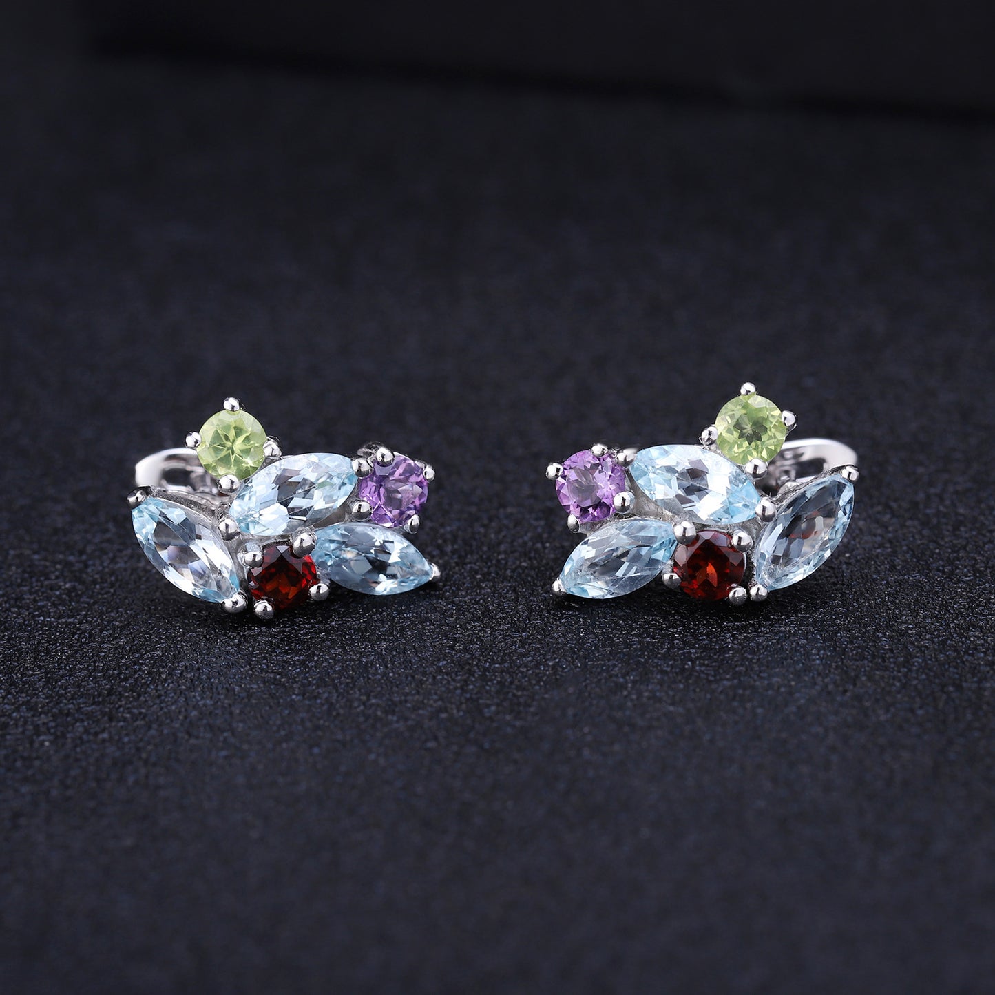 Fresh Candy Colourful Natural Crystal Silver Studs Earrings for Women