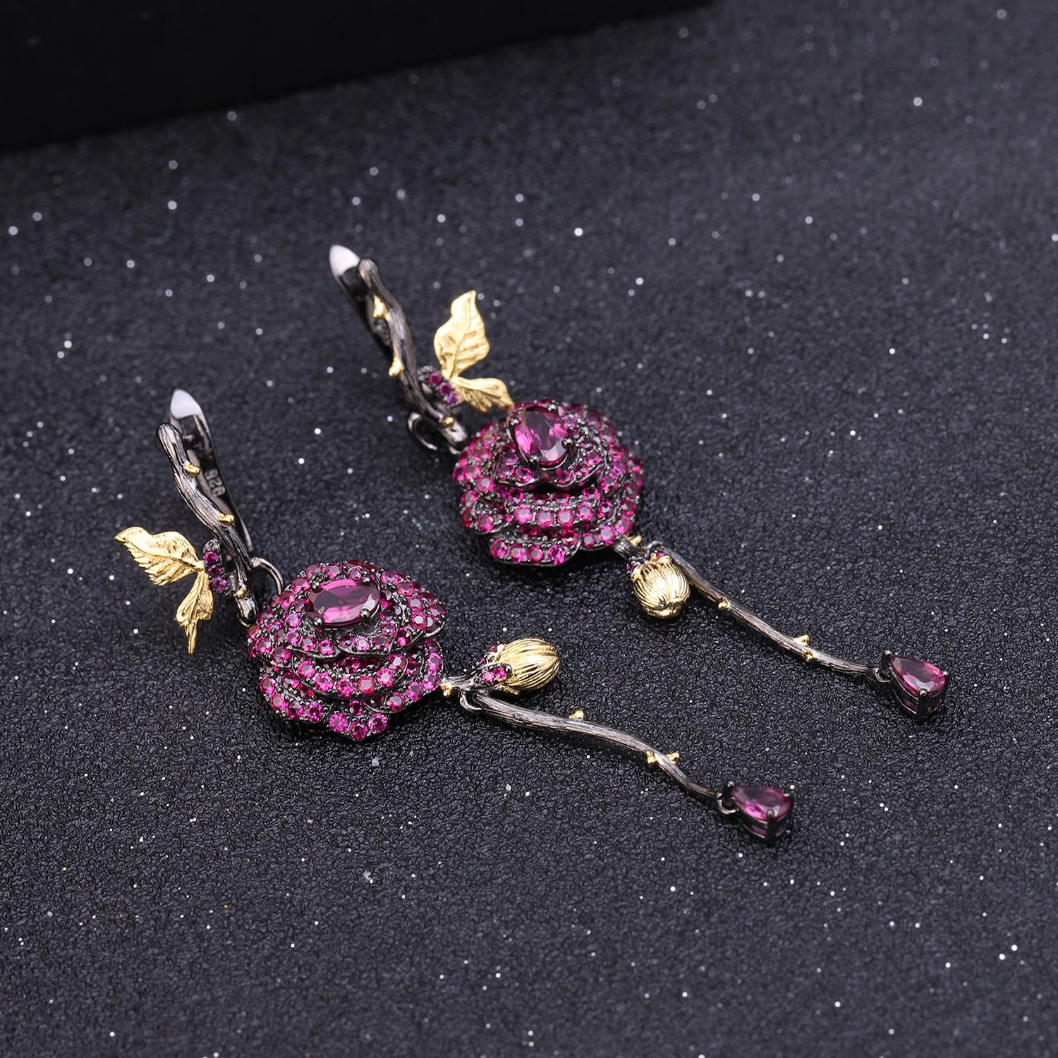 Rose Design s925 Silver Natural Colorful Drop Earrings for Women