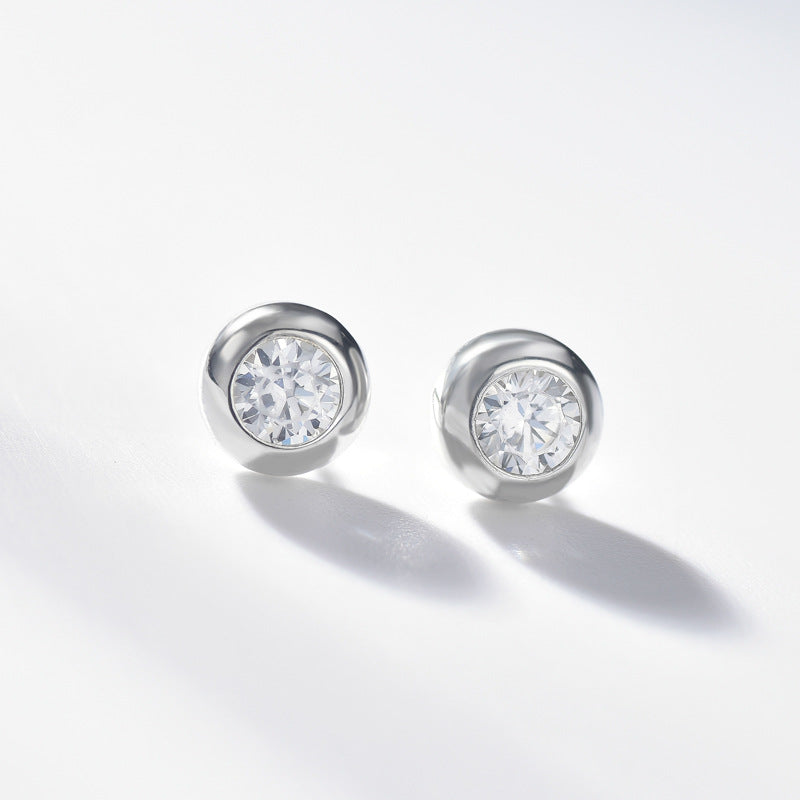 Classic Single Zircon Silver Stud Earrings for Women