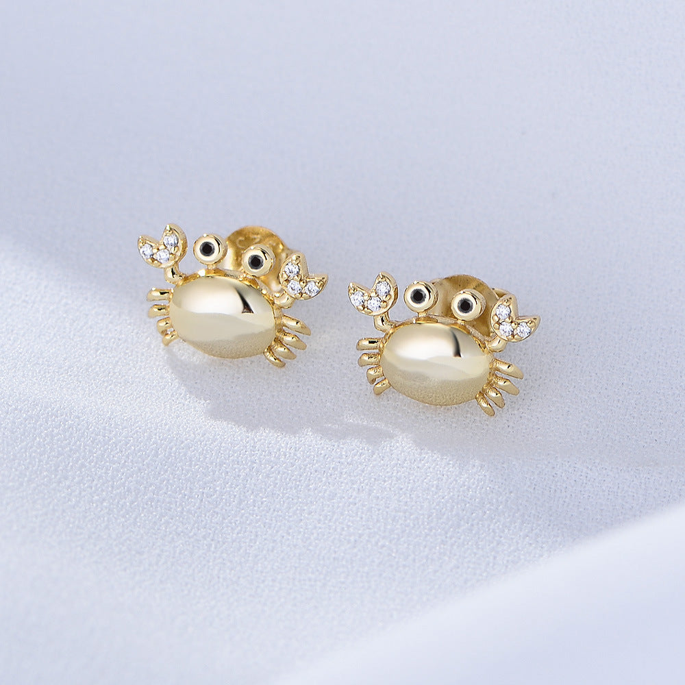 Small Crab with Zircon Silver Studs Earrings for Women