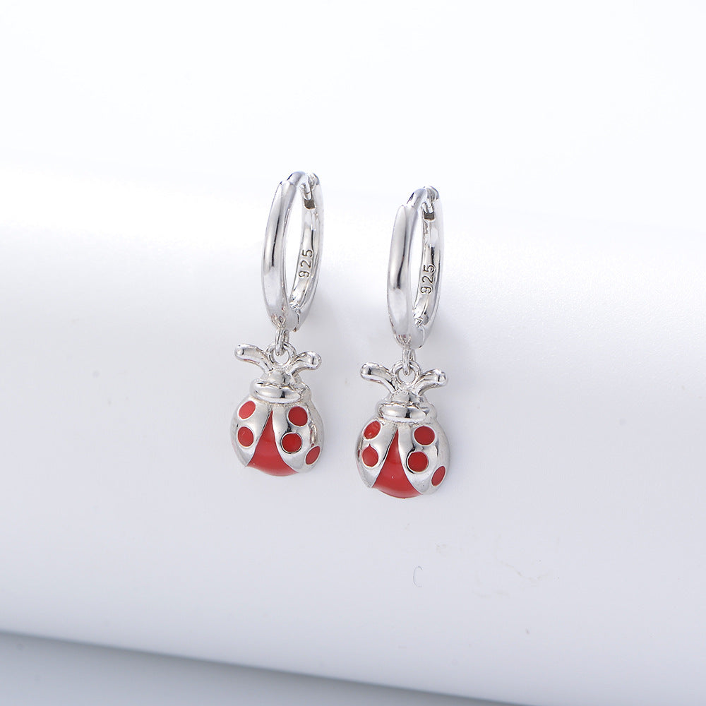 Seven Star Ladybug Silver Drop Earrings for Women