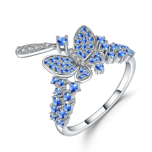 High Quality Luxury Inlaid Swiss Blue Gemstone S925 Silver  Ring for Women