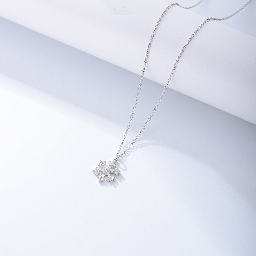 Snowflake with Zircon Sterling Silver Clavicle Necklace for Women