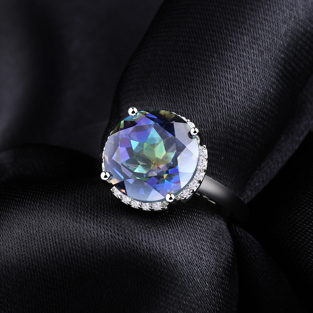 Luxury Colurful Blue Crystal Fashion Round Cut Silver Ring for Women