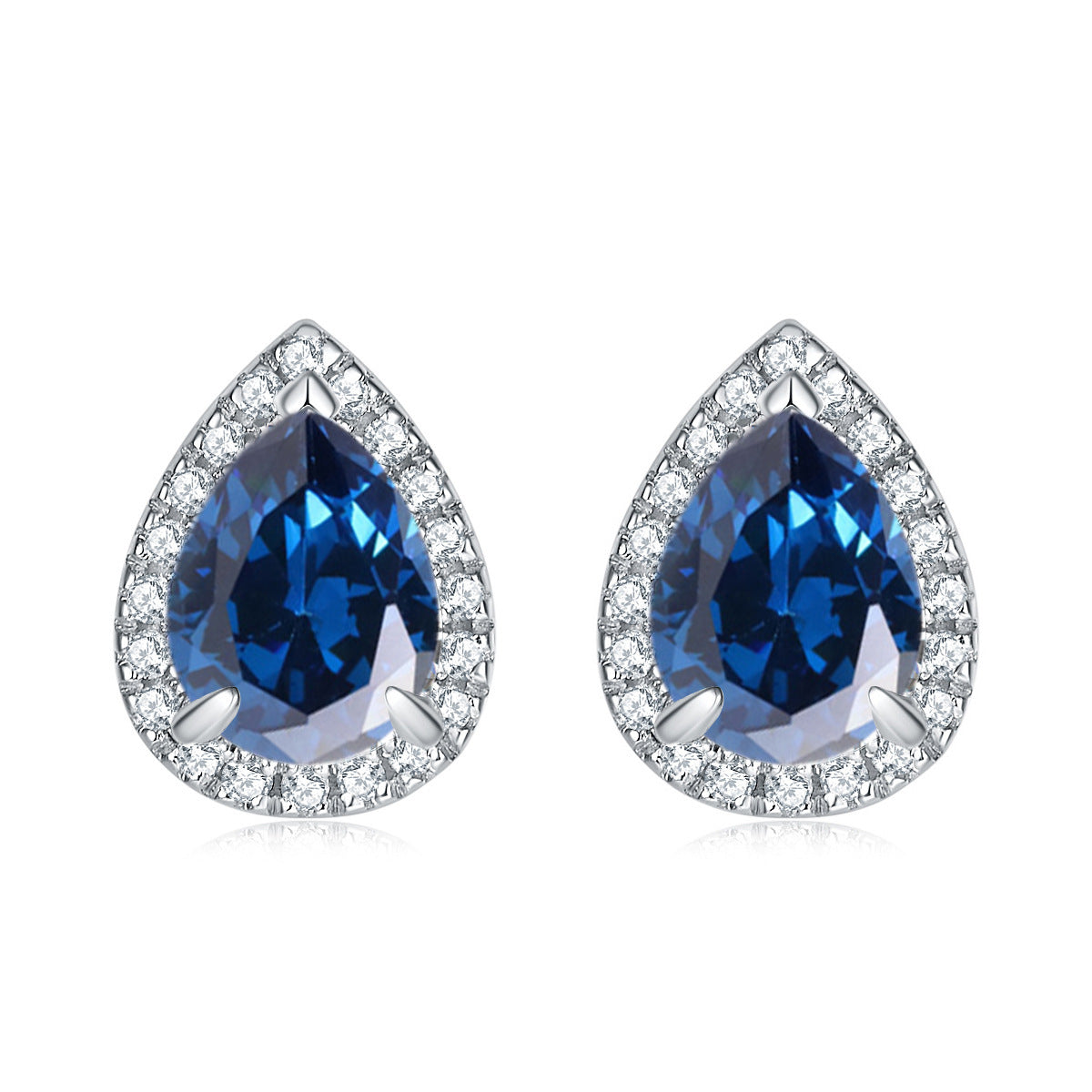 Water Drop Zircon Soleste Halo Silver Studs Earrings for Women