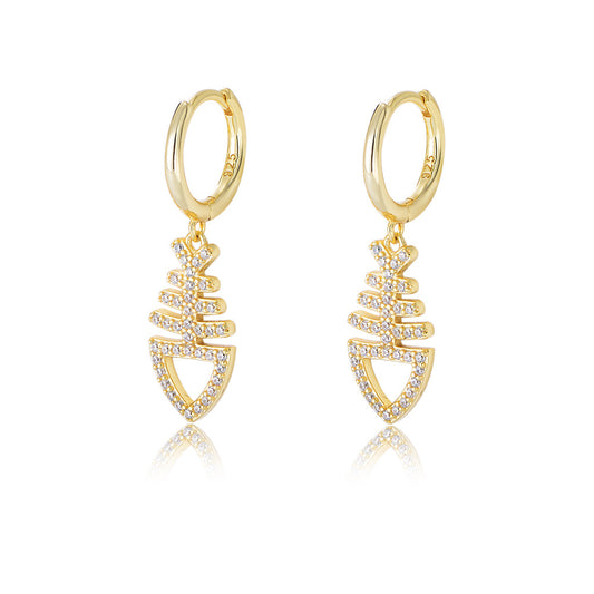 Zircon Fishbone Silver Drop Earrings for Women