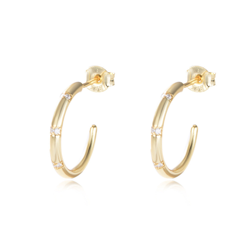 C-shaped with Zircon Silver Studs Earrings for Women