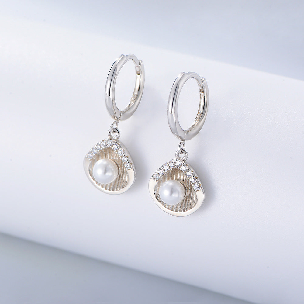 Shell with Pearl Silver Drop Earrings for Women