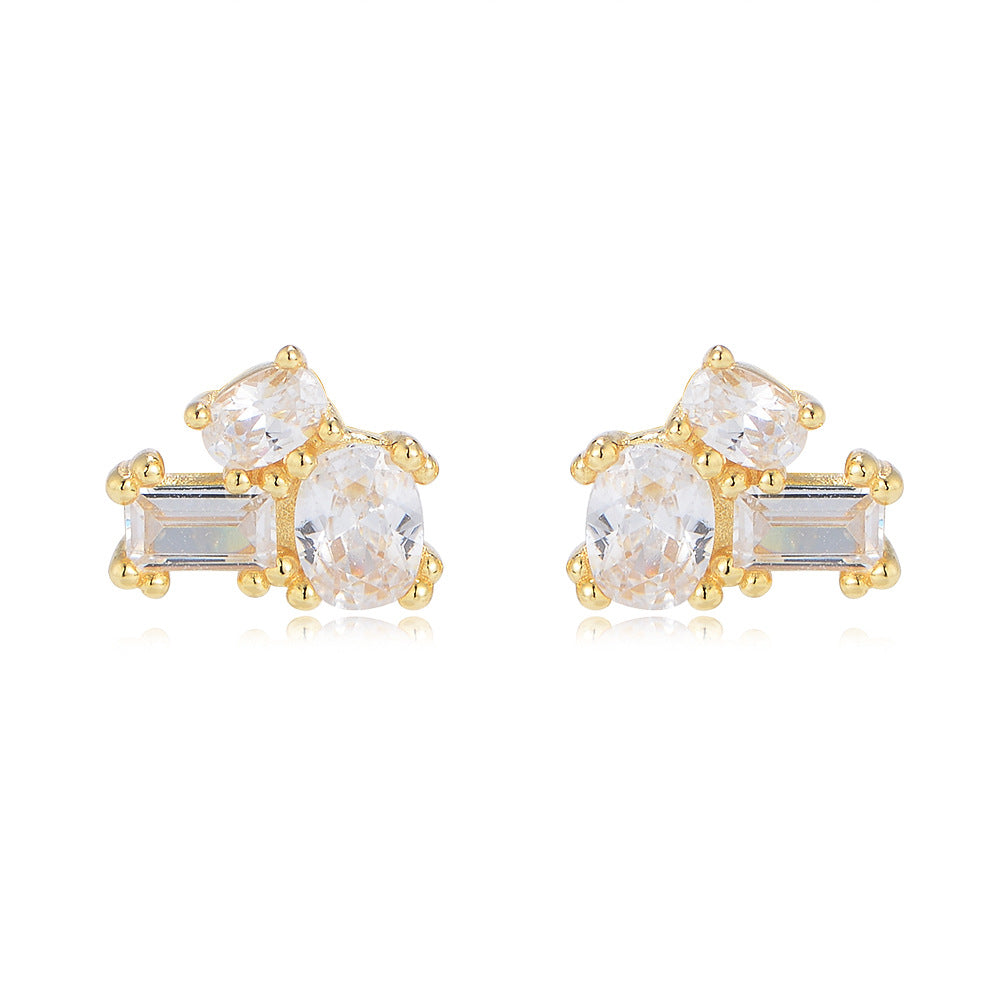 Geometric Zircon Sterling Silver Studs Earrings for Women