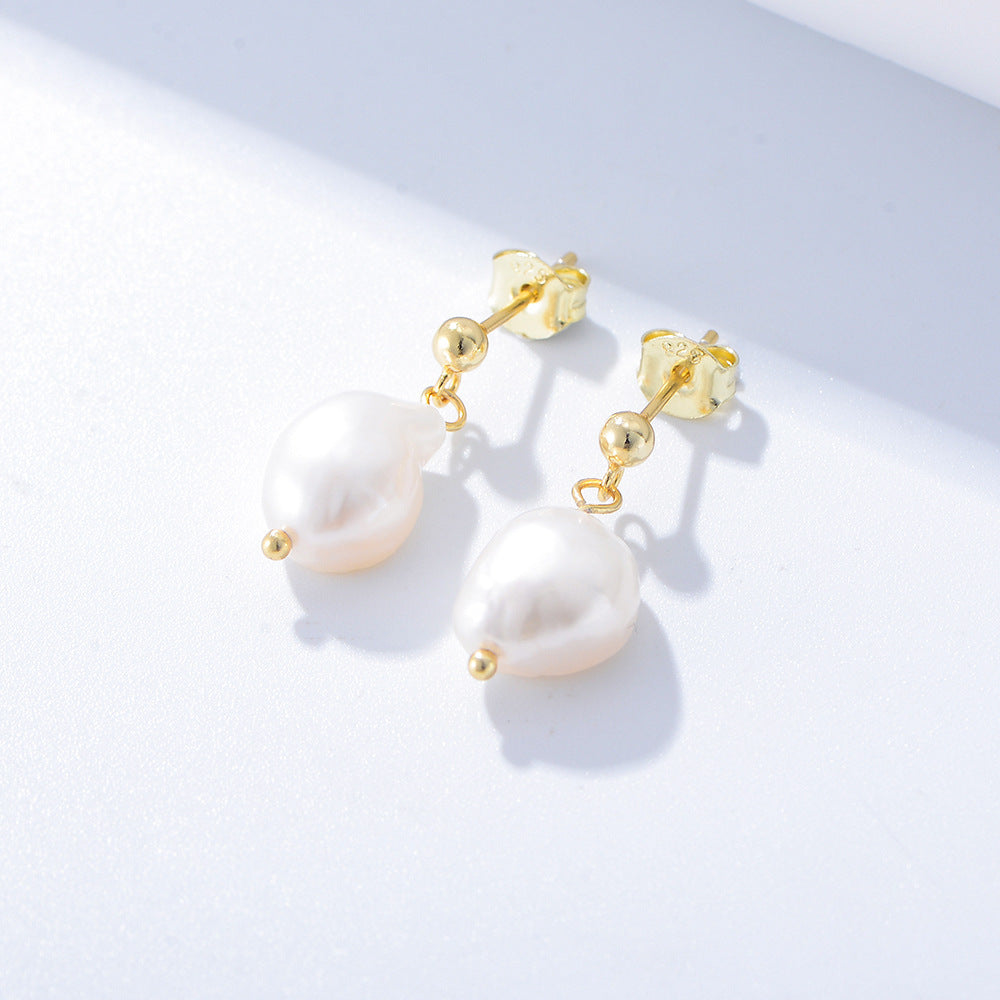 Special-shaped Baroque Pearl Silver Drop Earrings for Women