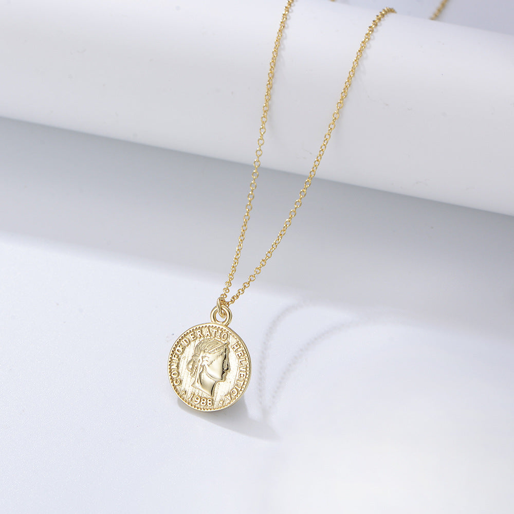 Vintage Coin Design Pendant Sterling Silver Necklace for Women