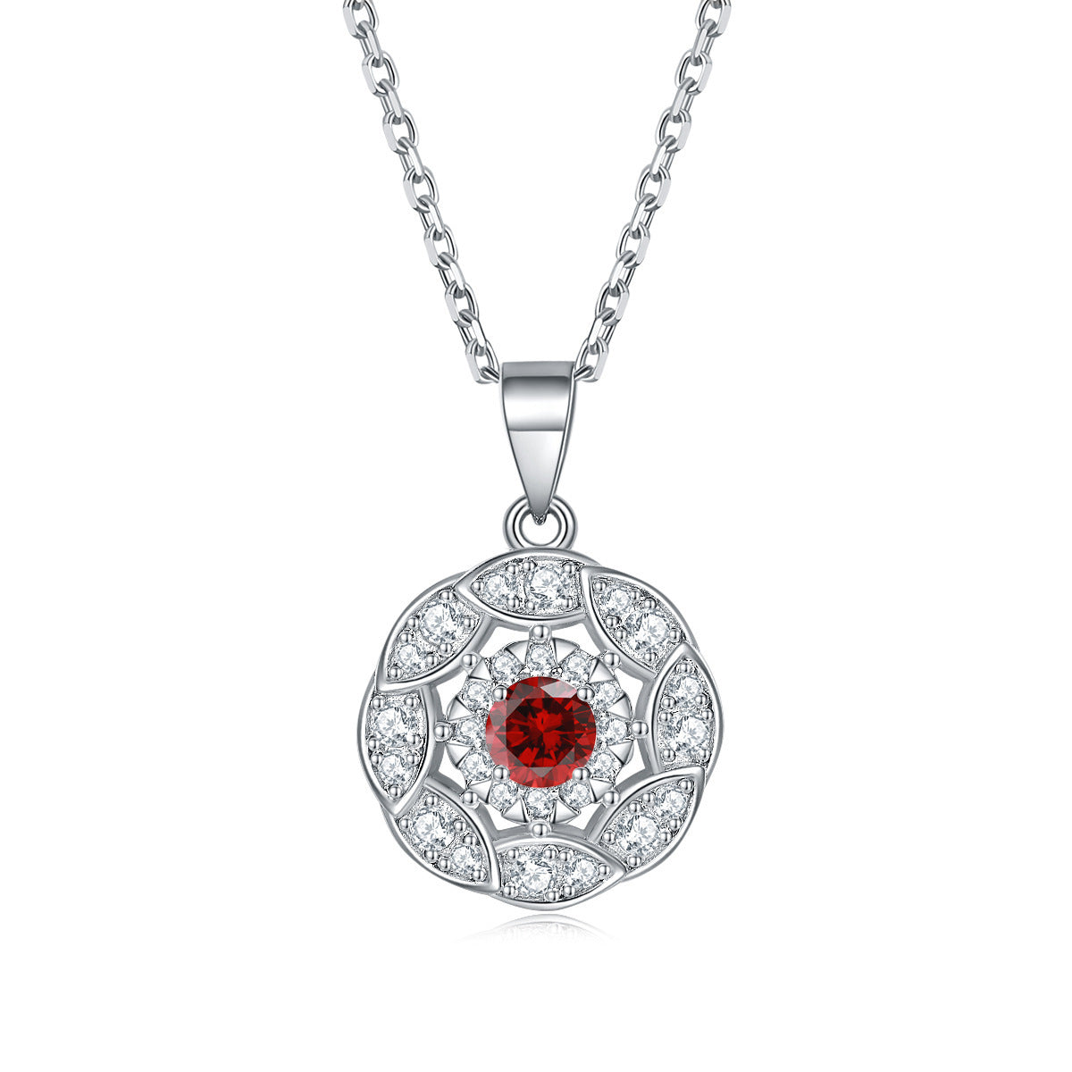 Petals Circle with Colourful Round Zircon Pendant Silver Necklace for Women