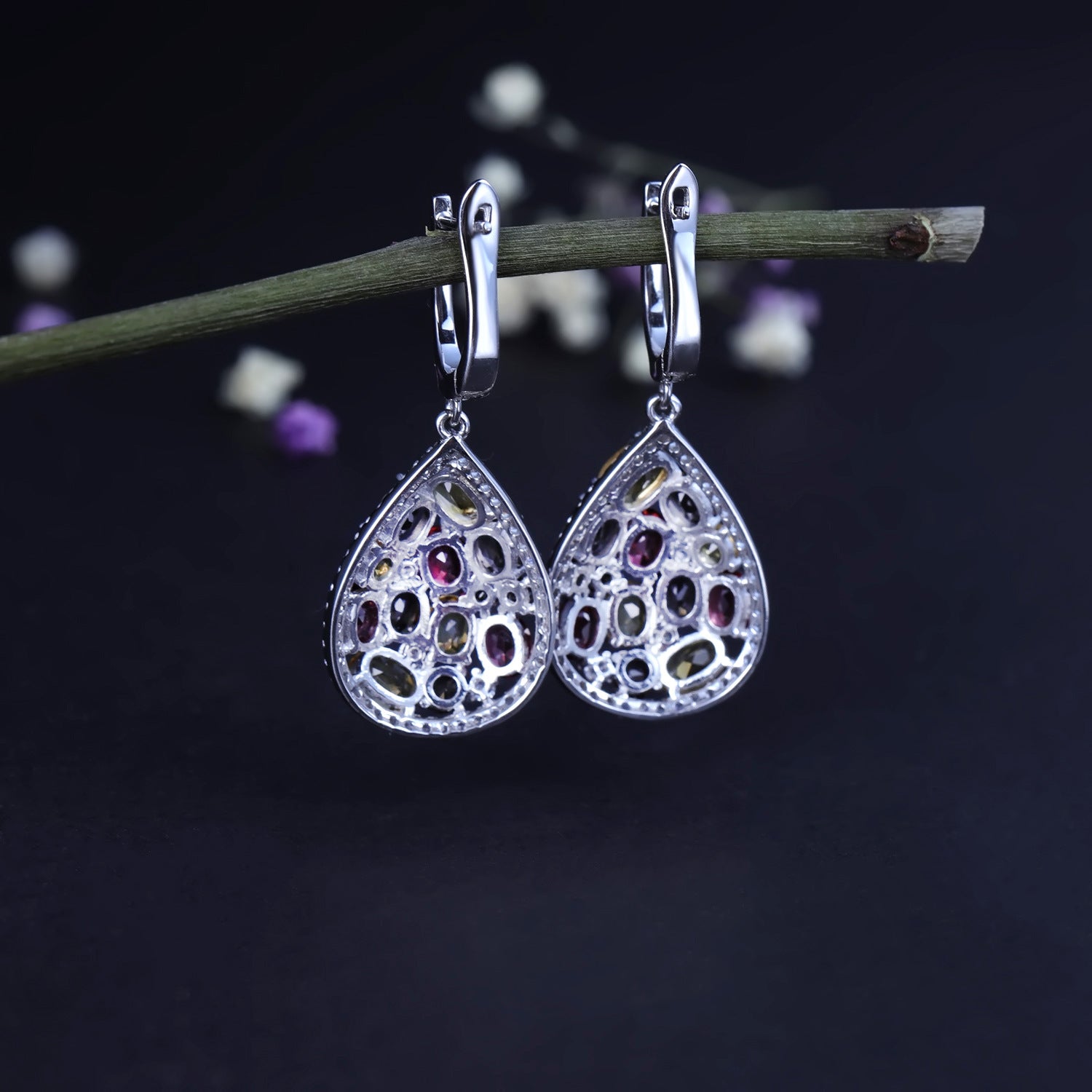 Natural Colourful Crystal  Sterling Silver Drop Earrings for Women