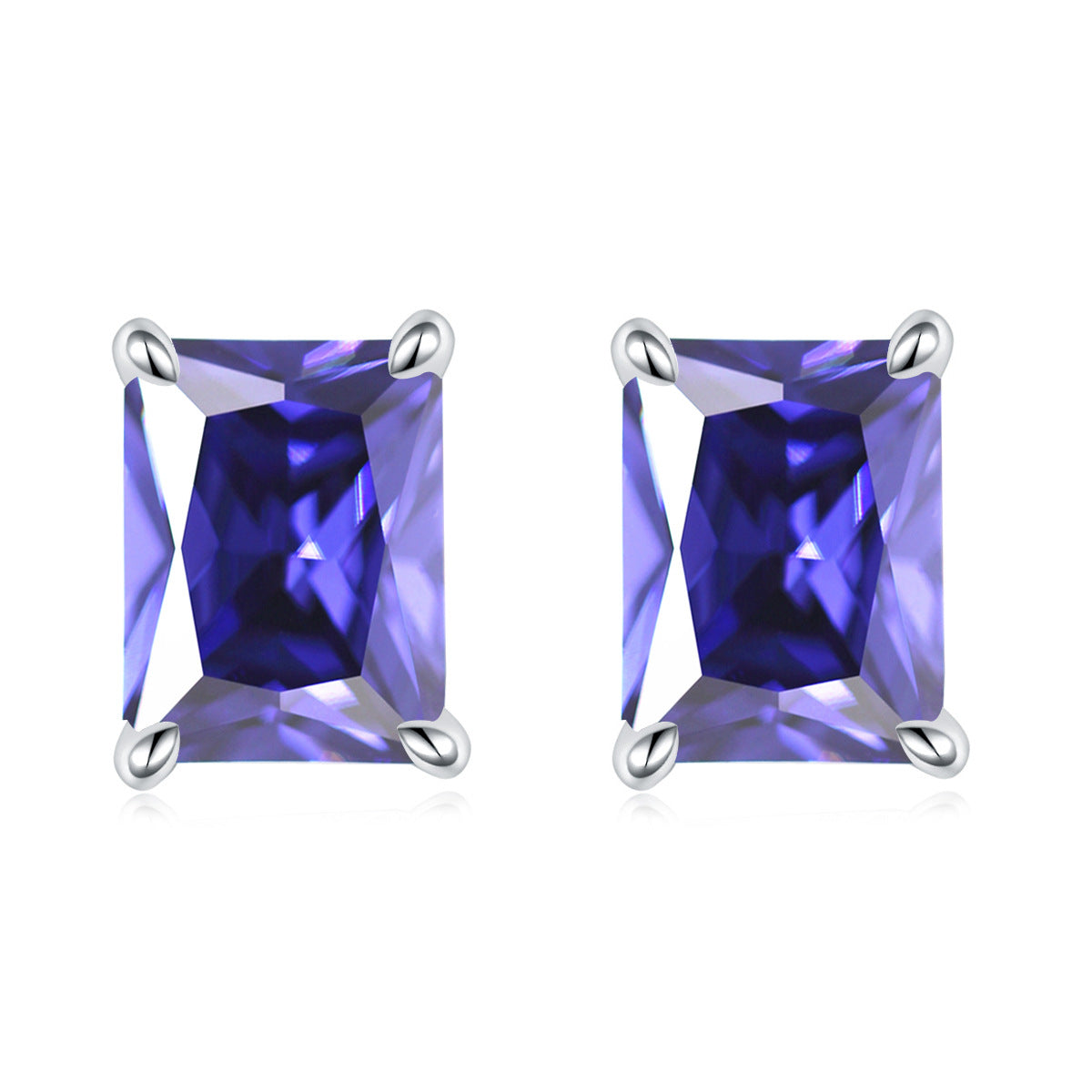 Rectangle Zircon Silver Studs Earrings for Women