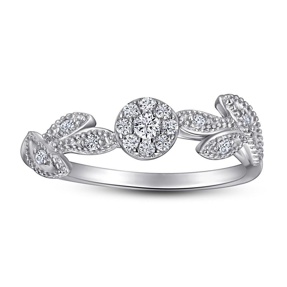 Zircon Flower and Leaf Silver Ring