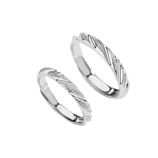 Frosted Twill Silver Couple Ring for Women