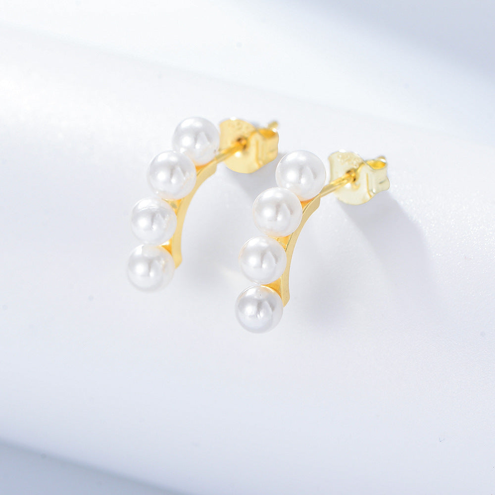 Beading Pearl Silver Studs Earrings for Women