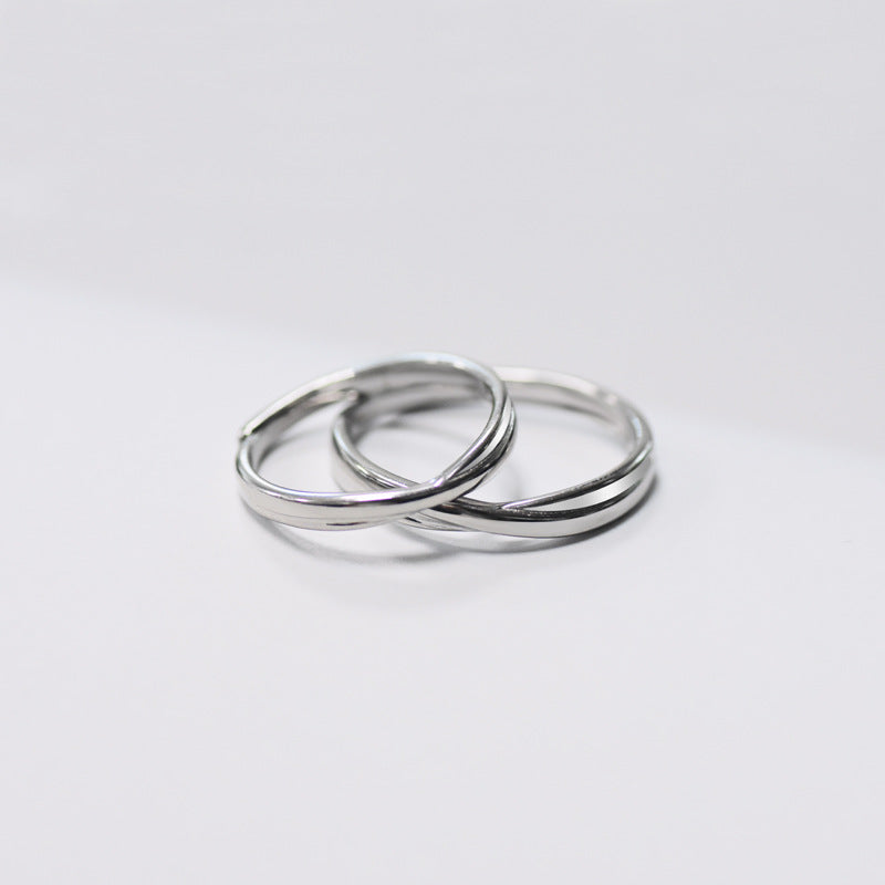 X-shape Interweave Silver Couple Ring