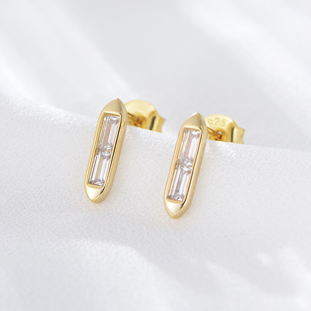 Geometric Rectangle with Zircon Silver Studs Earrings for Women