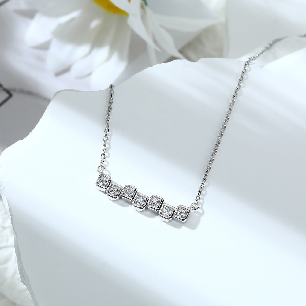 Square Zircon Chain Pendant Silver Necklace for Women