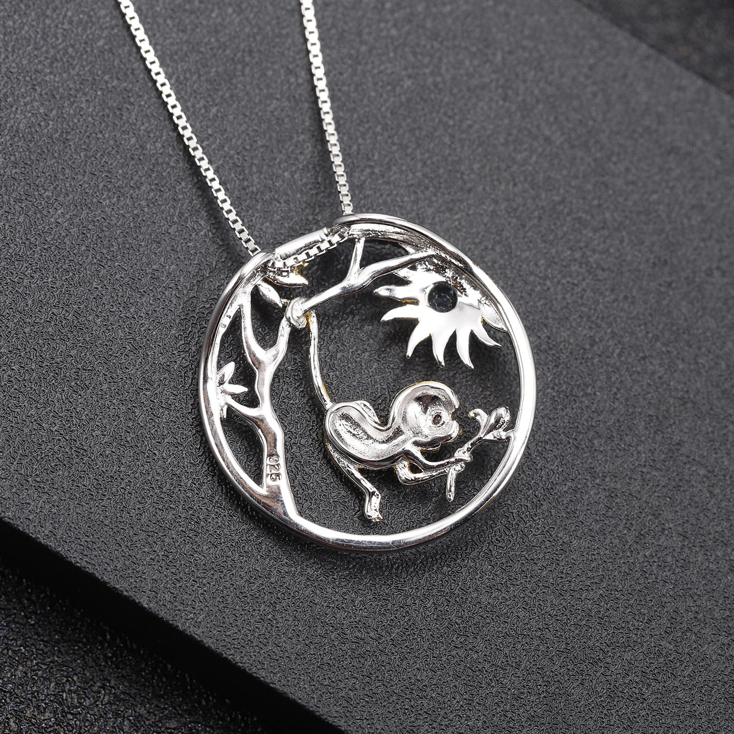 Chinese Style Element Design Zodiac Series Monkey Natural Gemstone Pendant  Silver Necklace for Women